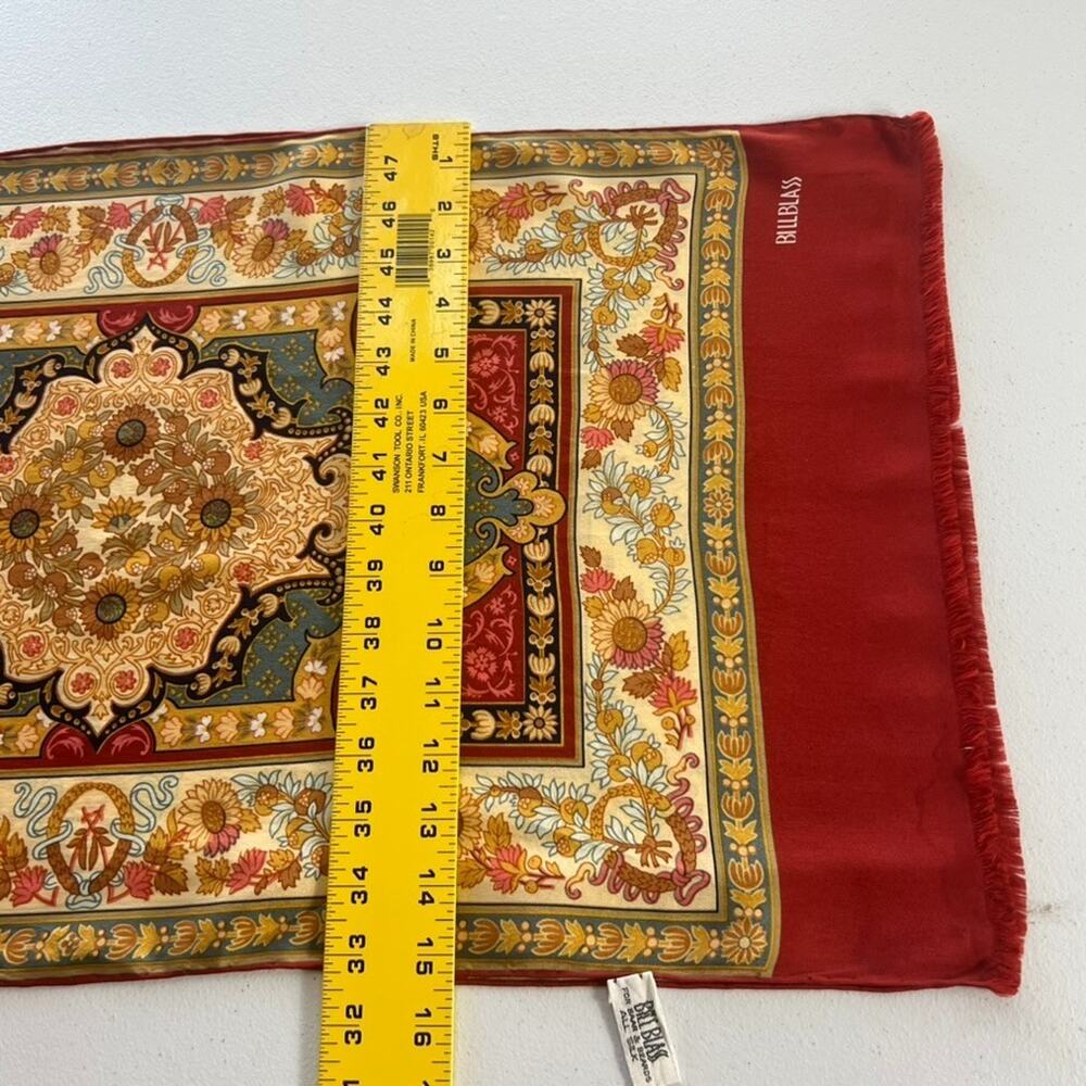 Vintage Bill Blass for Baar & Beards Silk Multicolored Scarf Floral Red - Picture 7 of 11
